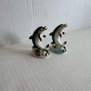 Vintage Mini Dolphins Jumping Ceramic Salt & Pepper Shakers, Japan Bone China